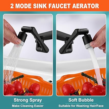 Faucet Extender, Spurtar 1080° + 360° Rotatable Multifunctional Extension Faucet, Universal Splash Filter Faucet, Faucet Extender for Bathroom Sink, Swivel Kitchen Faucet Aerator, Black,